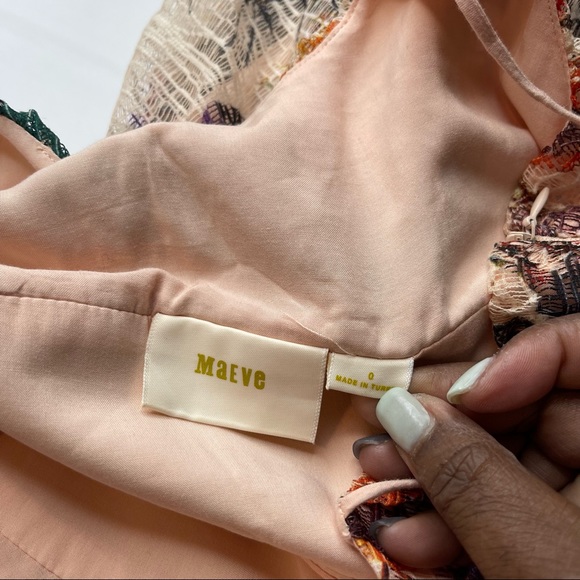 Anthropologie Maeve Mackenzie Spaghetti Strap Dress Floral Mesh Overlay, Size 0 - Picture 12 of 15